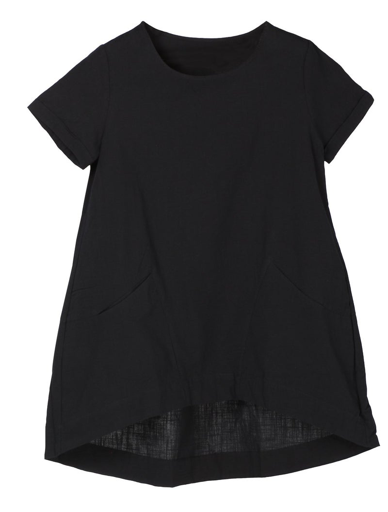 Minibee Women's Cotton Linen Short Sleeve Tunic/Top Tees (XXL, Black) - Image 1